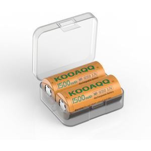 KOOAQQ 2 Pack 18350 Battery Rechargeable, 1500mAh 3.7V Flat Top 18350 10A Discharge IMR UH1835P Quality High Drain Li-ion Batteries for Flashlight