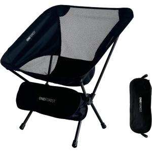 ONEFOREST Camping Chair, Foldable Portable Backpacking Chair for Beach Camp Hiking Outdoor Sport, Black