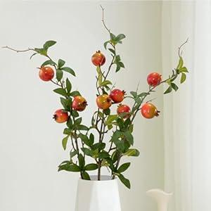 3 Bunches 27.5inch Artificial Pomegranate Branches with Stem Faux Fruit for Vase Realistic Fake Pomegranates Tree Branch for Kitchen Decoration Home Wedding Party Farmhouse Garden Spring Summer Decor