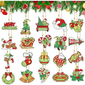 20 Pcs Christmas Diamond Painting Keychain 5D DIY Diamond Painting Kit Christmas Hanging Diamond Art Ornaments for Kids Family Party Crafts Decoration (Novelty)