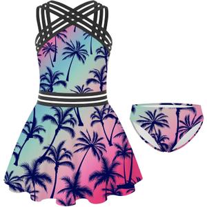 ADUKIDE 9-18T Girls Two Piece Tankini Swimsuits Teens Criss Cross Straps Bathing Suit Flowy Swimdress with Bottom