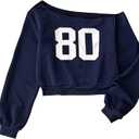 SOLY HUX Girl's Y2k Jersey Sweatshirt Graphic Number Print Off the Shoulder Long Sleeve Casual Pullover Tops, 15Y