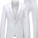 MOGU Men's Slim Fit 2-Piece Tuxedo Suit One-Button Jacket & Pants Set for Wedding, Prom, and Formal Events (White, XS)