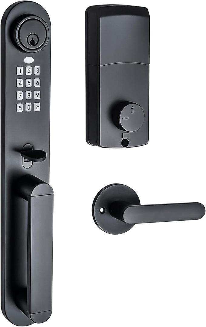 Digital Door Lock with Keypad Set,Smart Door Lock with Keypads,Electronic Deadbolt Keypad with Door Handle Lock Set for Front Door,Electronic Door Lock with Passcode and Key,Matte Black