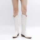 GLOBALWIN Women's Knee High Long Pointed Toe Western Cowboy Boots For Women (White)