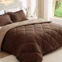 JOLLYVOGUE Full Comforter Sets, Ultra Soft Reversible Bedding for All Seasons, 3 Pieces Down Alternative Bed Set Includes 1 Lightweight Comforter and 2 Pillow Shams, Dark Brown/Khaki