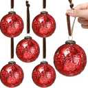 Threan 6 Pcs Large Vintage Mercury Glass Christmas Ornaments 3.15" Red Hanging Christmas Ball Ornaments Antique Embossed Ball Decorations for Christmas Tree Winter Holiday Decor Gifts
