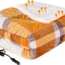 Westinghouse Heated Car Blanket, 12-Volt Electric Blanket for Car, Truck, SUV, RV, Portable Heated Throw for Camping, Orange Buffalo Plaid, 59" x 43