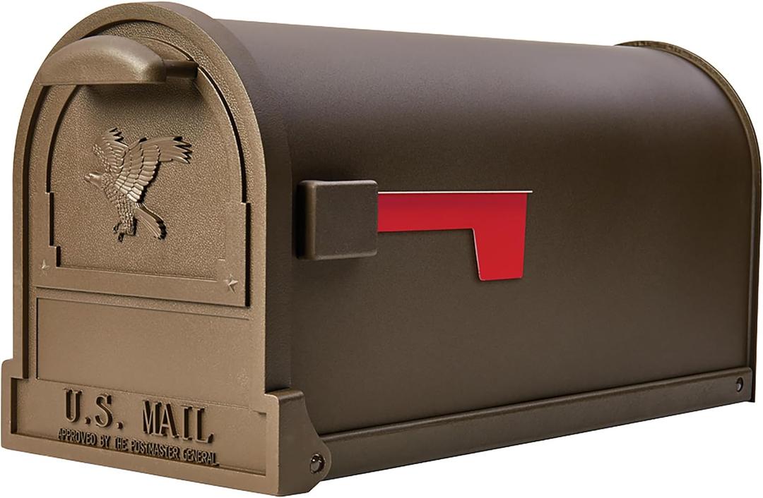 Architectural Mailboxes Arlington Heavy duty Steel Metal Post Mounted Mail Box for outside, Textured Bronze, Large USPS Approved Curbside Mailbox