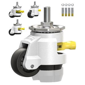 HOLKIE Leveling Stem Casters Set of 4 Heavy Duty Retractable Caster Wheels, 1/2" and M12 Stem Size, Total Capacity 2200 Lbs, Adjustable Wheel with Ratchet Handle for Workbench, Machine, Equipment (White)