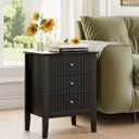 Fluted Nightstand, Farmhouse Night Stand with 3 Drawers, Mid Century Modern Side Accent Table,Bedside End Table for Bedroom, Living Room, Black