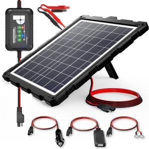 POWOXI 20W 12V Solar Battery Charger Trickle Maintainer Kit for Car | Smart Charge Controller | USB charging cable | Waterproof | Intelligent Safety Protections | for Boat, Marine, RV, Automotive, ABS Solar 20W-1