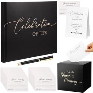 Engrowtic 64 Pcs Guest Book Set Funeral Guest Book Celebration of Life for Memorial Service with 60 Pcs Share a Memory Cards Box Table Sign Pen Guestbook Sign in Loving Memory for Registry Decoration