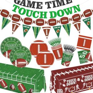 Football Birthday Party Decorations Football Plates Napkins Tablecloth Banner Football Party Supplies Tableware Set for Football Sports Birthday Tailgate Party Decorations, Serve 24