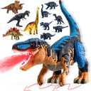 24" Large Dinosaur Toys for Kids 3-5, Big Dinosaur Tyrannosaurus rex Figure Toy with 10+ Dinosaurs Belly Storage, Gliding Wheels, Lights Sounds & Mist Spray T-Rex that eats Toy for Boys Gift