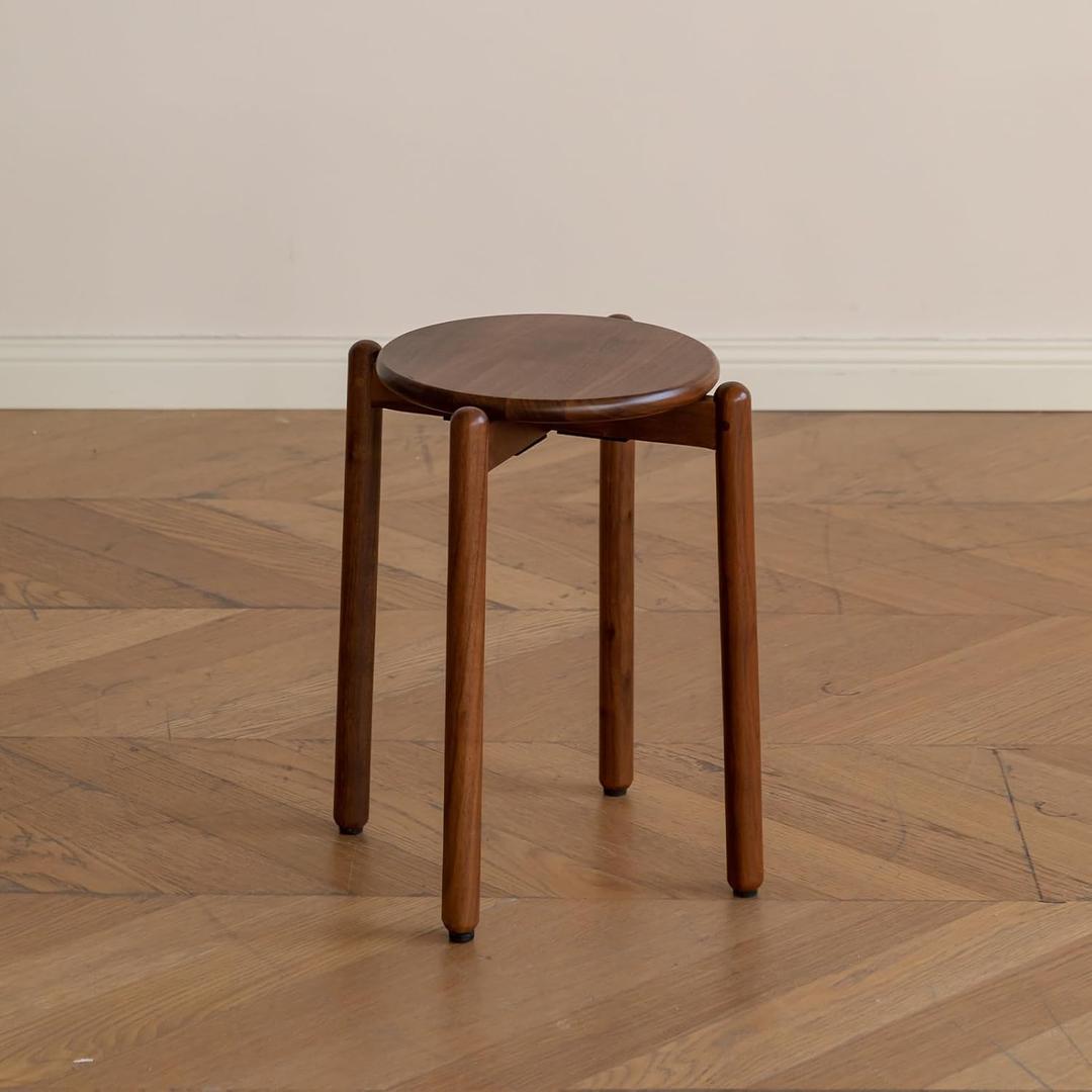 Oak Stackable Stool, Small Plant Stand, Round Wooden Stool for Dining Room, Living Room, Entryway, Classroom, School, 15.4" x 15.4" x 16.7, Walnut