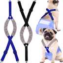 Saintrygo 2 Pcs Dog Suspenders for Diapers Female Male Belly Bands Canine Harness Keep Diaper on Your Pet for Small Medium and Large Dogs(Black, Blue,Large)