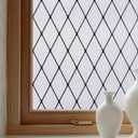 OHTMERU Window Privacy Film Decorative for Front Door, Bathroom Static Cling Stained Glass Sticker Opaque Heat Control UV Blocking Non-Adhesive for Home, Black Grid 35.4 x 78.7 inches