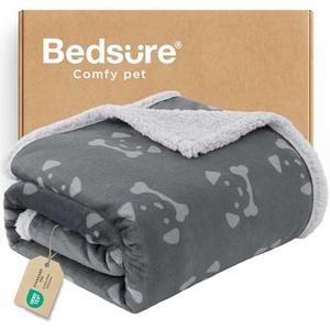 Bedsure Waterproof Dog Blankets for Large Dogs - Soft Print Sherpa Fleece Pet Cat Blanket Washable for Couch Protection, Cozy Plush Reversible Throw Furniture Protector, 40"X50", Smokey Grey