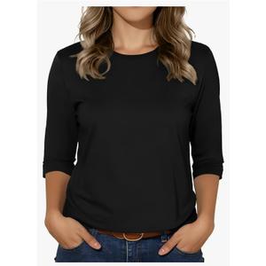 3/4 Sleeve Tops for Women Basic Crew Neck Spring Blouses Casual Fit Fall T Shirts Medium