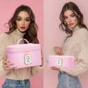 initial makeup bag, 2pcs initial makeup cosmetic toiletry bags for women girls, Leather custom monogram personalized cosmetic bag, Birthday Gifts for 4 5 6 7 8 9 10 11 12 Year Old (E)