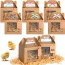 Easter Chicken Favor Boxes Adopt Chick Party Decoration Farm Animal Foldable Treat Goodie Boxes with Raffia Bow Window Screen Tags Chicken Coop Party Supplies for Adopt Chick Farm Birthday 12 Pcs