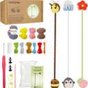 WaldyWop Crochet Kit for Beginners: 3 Animal & Flower Bookmarks Knitting Kits for Starter w/Easy Yarn, Crochet Hook&Easy Video Tutorials-Wobbles Crochet Animal Kit for Adults, Birthday Gifts for Women