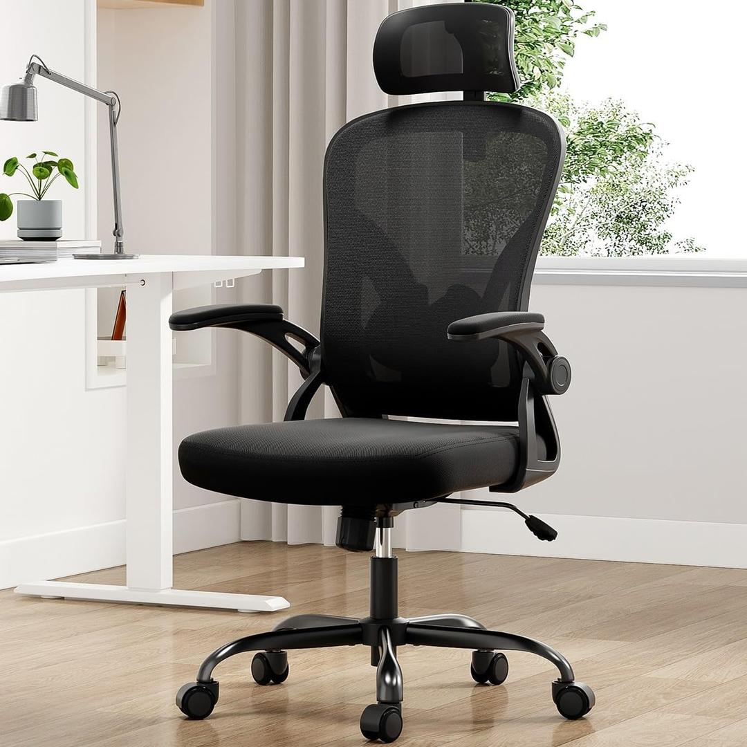 High Back Mesh Office Chair with Adjustable Headrest and Lumbar Support Comfortable Ergonomic Desk Chairs for Home Office Gaming Room Teacher Study, 300 lbs Capacity(Black)