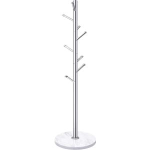 Homde Metal Coat Rack Stand with Natural Marble Base, Stainless Steel Freestanding Clothes Tree Hanger with 8 Hooks, Hall Hanger for Coat Jackets Hat Scarves Handbags Entryway Bedroom (Silver)