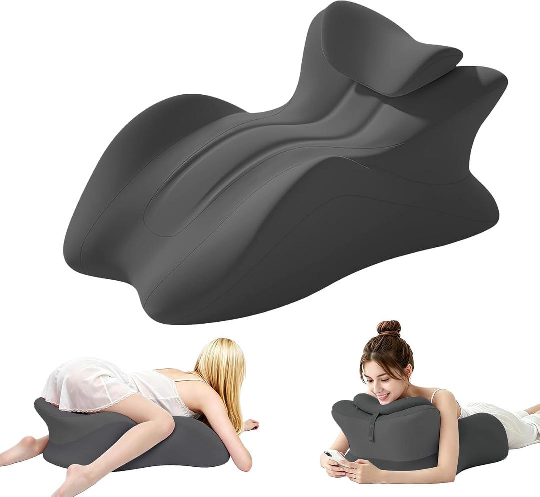 Memory Foam Wedge Pillow, Ergonomic Contoured Bed Positioner Neck Wedge Pillow, 27° Angled Body Support Prone Pillow Back Cushion, Multi-Functional Bed Wedge with Removable Cover Grey