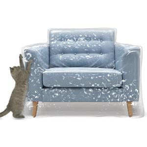 Plastic Recliner Armchair Cover For Pets | Cat Scratching Protector Clawing Deterrent | Heavy Duty Thick Clear Vinyl Chair Slipcover | Waterproof Plastic Furniture Covers For Storage And Moving