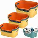 12 Pack Plastic Storage Bins and Baskets, 3 Sizes Classroom Organizer Bins with Built-in Handle, Household Colorful Pantry Shelf Organization Container for Office Bedroom Countertop,10.7x7x4.7