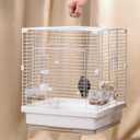 17.3" Portable Travel Bird Cage, Parrot Cage, Ample Room for Tail Movement, with Food Box, Perch, Water Bottle, for Vet Visit, Short Trip, Parakeet, Cockatiel, Budgie, Small Medium Birds (White)