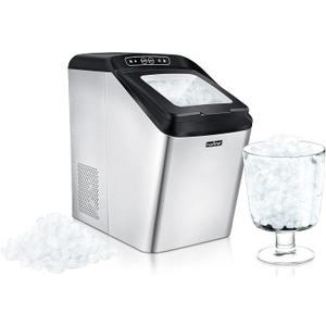 NutriChef Countertop Ice Maker Machine - Compact Ice Maker, 26 lbs Daily Capacity, Rear Drain Hose, 1.5 lbs Basket, Self-Cleaning, Quiet Design (17.64"D x 16.93"W x 9.69"H)