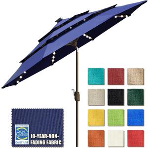 EliteShade USA 10-Year-Non-Fading 9ft 3-Tier Market Patio Umbrella, Commercial Table Umbrella with 80 Solar LED Lights, Crank Open, Windproof & UPF 50+ UV Protection for Garden, Deck, Pool, Backyard, Navy Blue
