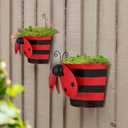 BAYN Set of 2 Ladybug Wall Hanging Planter Decor Art, Metal Wall Mounted Planters Garden Yard Decorative Flower Pot Indoor Outdoor Wall Planter Succulent Plant Container