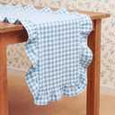 Tegeme Blue Gingham Table Runner 12''x71'' Cotton Ruffle Checkered Plaid Tables Runner Farmhouse Gingham Party Supplies for Home Kitchen Dinner Party Table Decorations (Plaid)