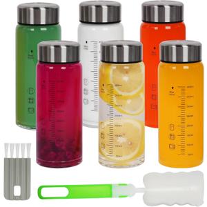 16 oz Glass Juice Bottles with Lids, 6 Pack Wide Mouth Glass Water Bottles Juicing Bottle Reusable for Juicing Smoothies, Infused Water, Bever
