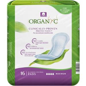 Organyc 100% Organic Cotton Inside and Out Incontinence Pads for Bladder Leaks, FSA/HSA Eligible, Maximum Flow, 16 Count
