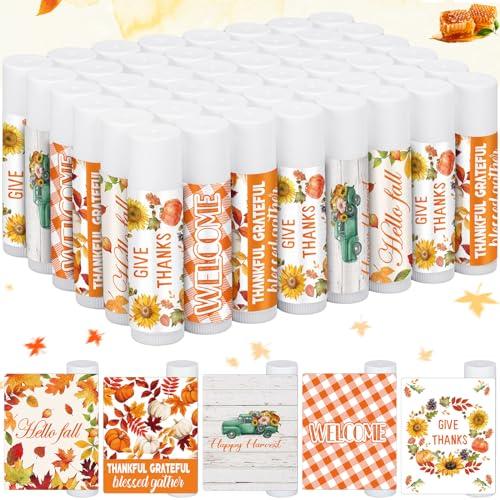 Siifert 50 Pcs Thanksgiving Christmas Party Gifts Bulk Thanksgiving Lip Balms Favors Holiday Basket Stuffers Christmas Stocking Stuffers Small Thank You Gifts for Women Men (Honey Flavor)