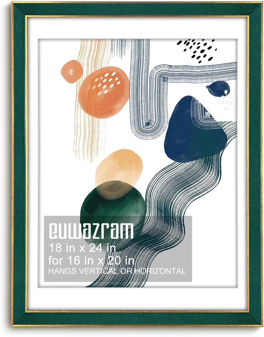 Suede 18x24 Frame - Single Frame, Christmas Elegant Green 18 x 24 Poster Frame with Mat for 16x20, 18x24 Picture Frames for Artwork, Puzzles, Photos and Movie Posters