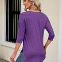Kancystore Womens 3/4 Length Sleeve Tops Casual Loose Fit Tunic Shirts Crewneck Basic Tees (Purple)