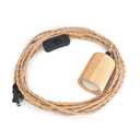 Arturesthome Wood Pendant Light Cord Kit with Switch, 9.8FT Vintage Industrial Hanging Light Plug in Lamp Cord with Twisted Nylon Rope Lights Socket E26 E27 for Farmhouse Lamp Cable Retro DIY