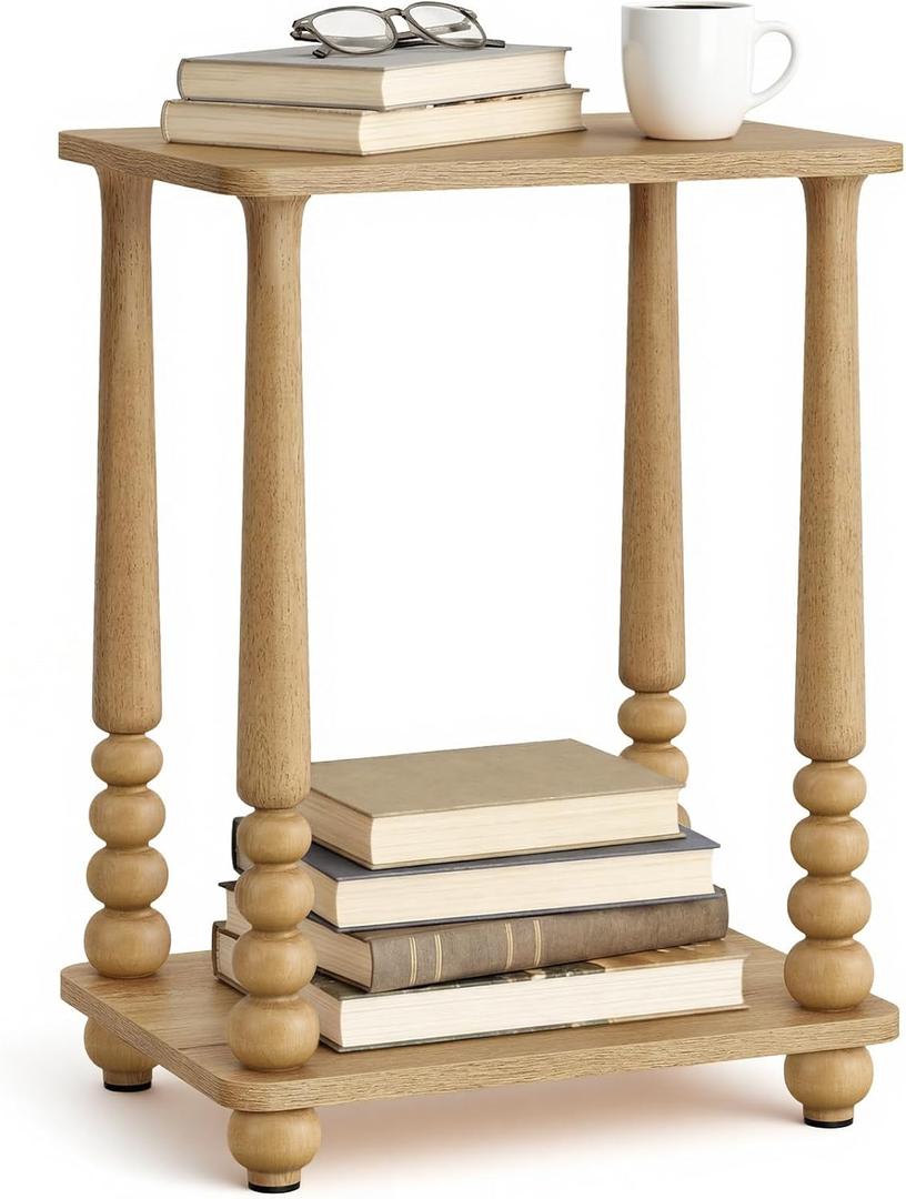 VASAGLE Mariel Collection - Side Table, Accent Nightstand for Small Spaces, Rectangular End Table with Shelf, Solid Wood Legs, Mid-Century Modern, Living Room Bedroom, Natural Brown ULET294HC01S