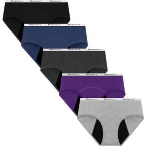 Nalwort Womens Period Underwear Menstrual Period Panties Postpartum Cotton Panties 5 Pack (Large, Color-6)