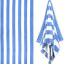 Large Oversized Beach Towel - 35 x 70 Inch Microfiber Pool Towel, Blue Striped Quick Dry Cabana Swim Towel