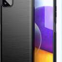 2 x Galaxy A22 5G Case, Soft TPU Slim Fashion Protective Phone Cover with HD Screen Protector (Black Brushed TPU)