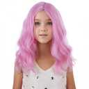 Kids Light Pink Wig Girls Short Wavy Pink Bob Wig Heat Resistant Synthetic Hair Wigs for Cosplay Party