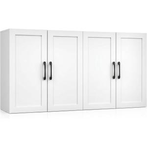 Wall Cabinet with Adjustable Shelves, Laundry Room Cabinet with 4 Doors, Kitchen Storage Cupboard Cabinet, Wall Mount Medicine Cabinet for Bathroom, Living Room, White