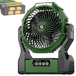 Battery Operated Fan, 2-in-1 D-Cell Battery & USB Powered Portable Fan with 4 Speeds, 3 Timers & 2 Light Modes, Super Long Lasting Camping Fan for Outdoor Tent Travel Picnic Office Bedroom - Green